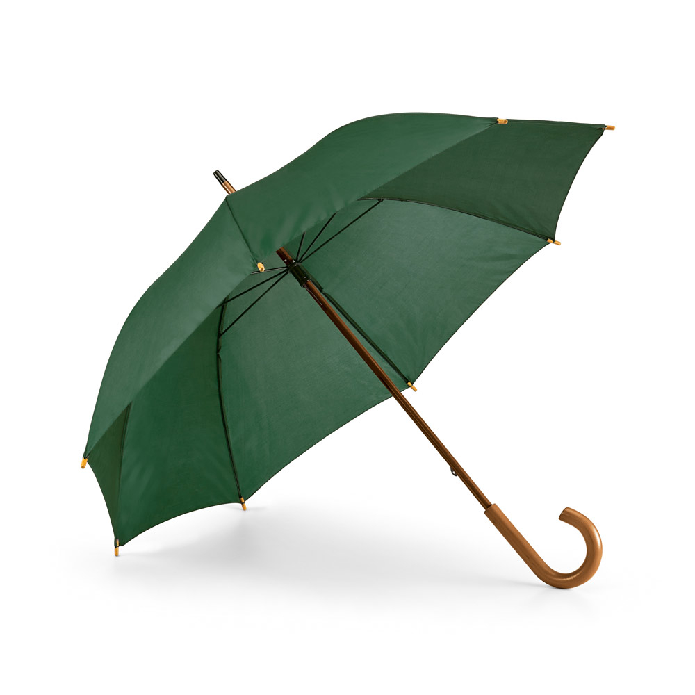 Parapluie publicitaire avec manche et poignée en bois Vert fonce
